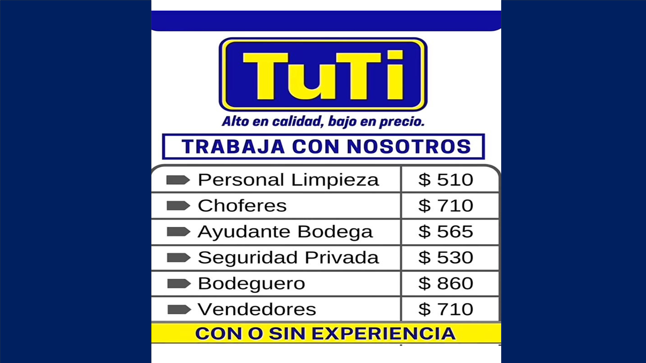 Oferta de empleo en TuTi Supermercados Ecuador